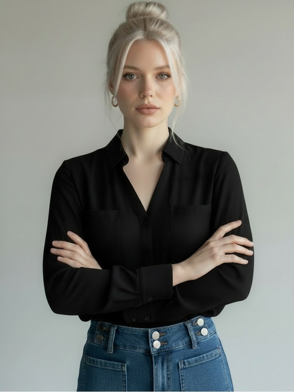 Express Black Long-Sleeve Button-Down Shirt. Size Small!